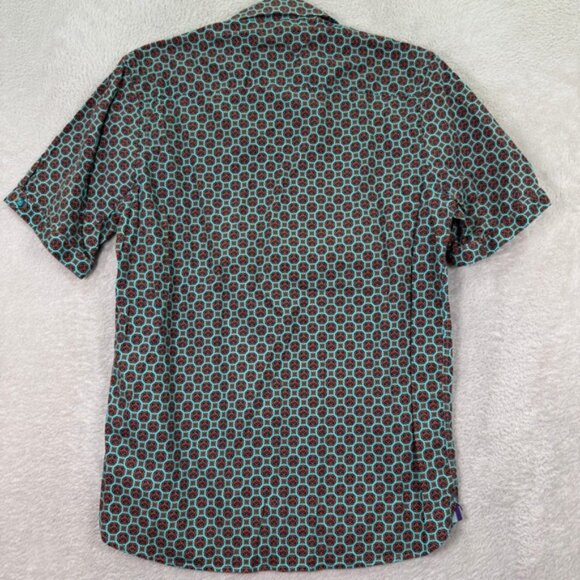 Visconti Black Mens Small Patterned Short Sleeve Button Down Shirt Casual Preppy - Picture 5 of 6